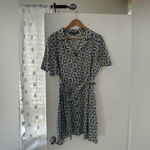 Princess Highway Geometric Floral Shirt dress in Green and Blue